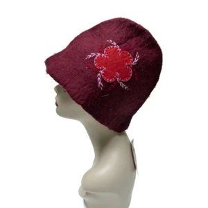Nepal Folk Bucket Hat Felted Wool Floral Applique - Traditional New